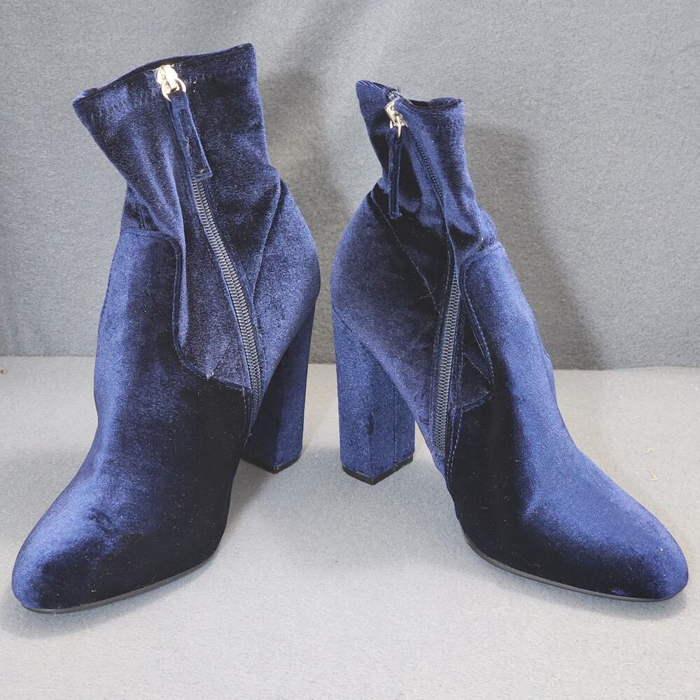 Steve Madden Womens Ankle Boots Booties 7.5 Edit Blue Velvet Side Zip 4" Heel - Picture 12 of 14
